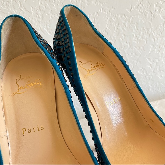CHRISTIAN LOUBOUTIN Blue 
Decora Strass Suede platform Pumps - Picture 8 of 15